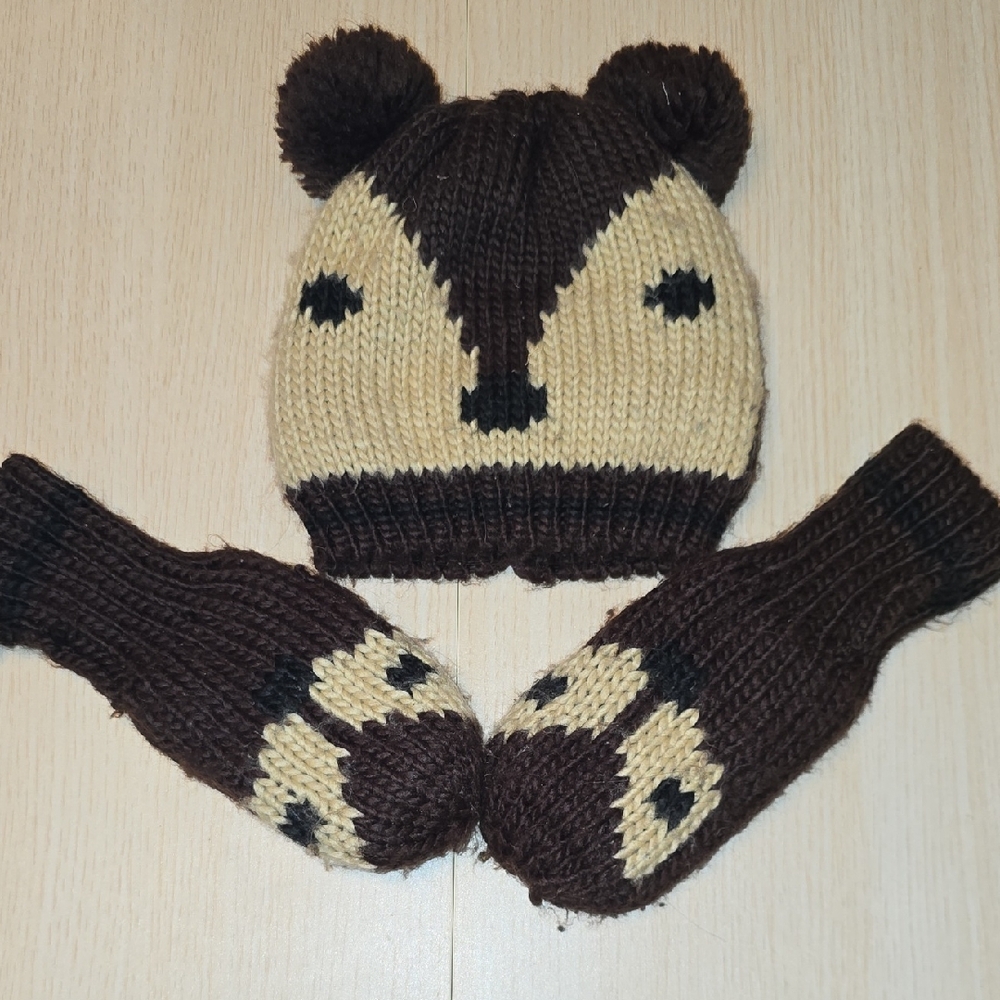 Animal Knit Hat and Mittens Set